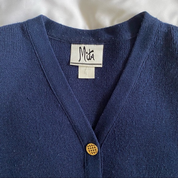 Mita Vintage Navy Blue Sweater Skirt Suit - Picture 6 of 9
